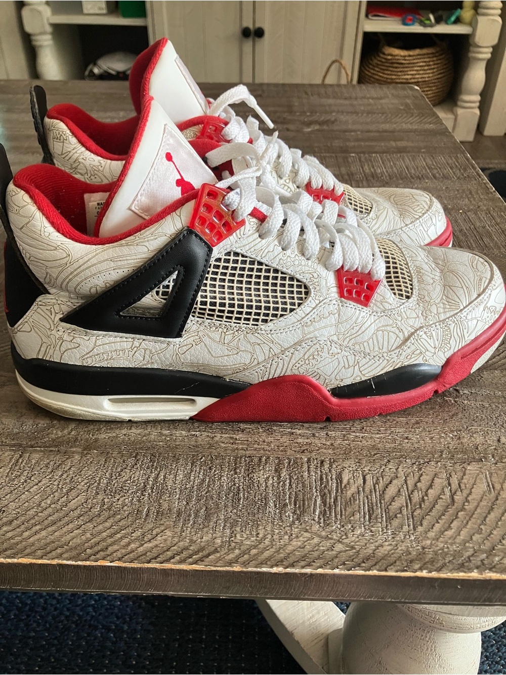 Jordan White Red Black Laser-Engraved Basketball Sneakers